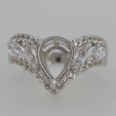Sterling Silver Semi Mount Ring Setting Pear PE 10x8mm Tiara Design White Topaz - Syzjewelry