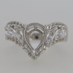 Sterling Silver Semi Mount Ring Setting Pear PE 10x8mm Tiara Design White Topaz - Syzjewelry