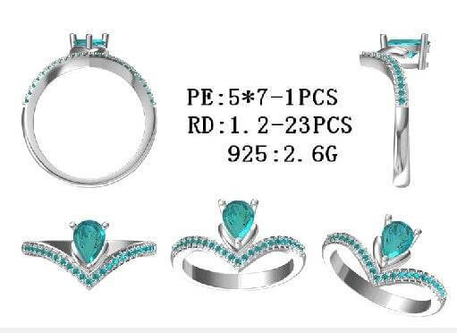 Sterling Silver Semi Mount Ring Setting Pear PE 7x5mm Princess Tiara Ring - Syzjewelry