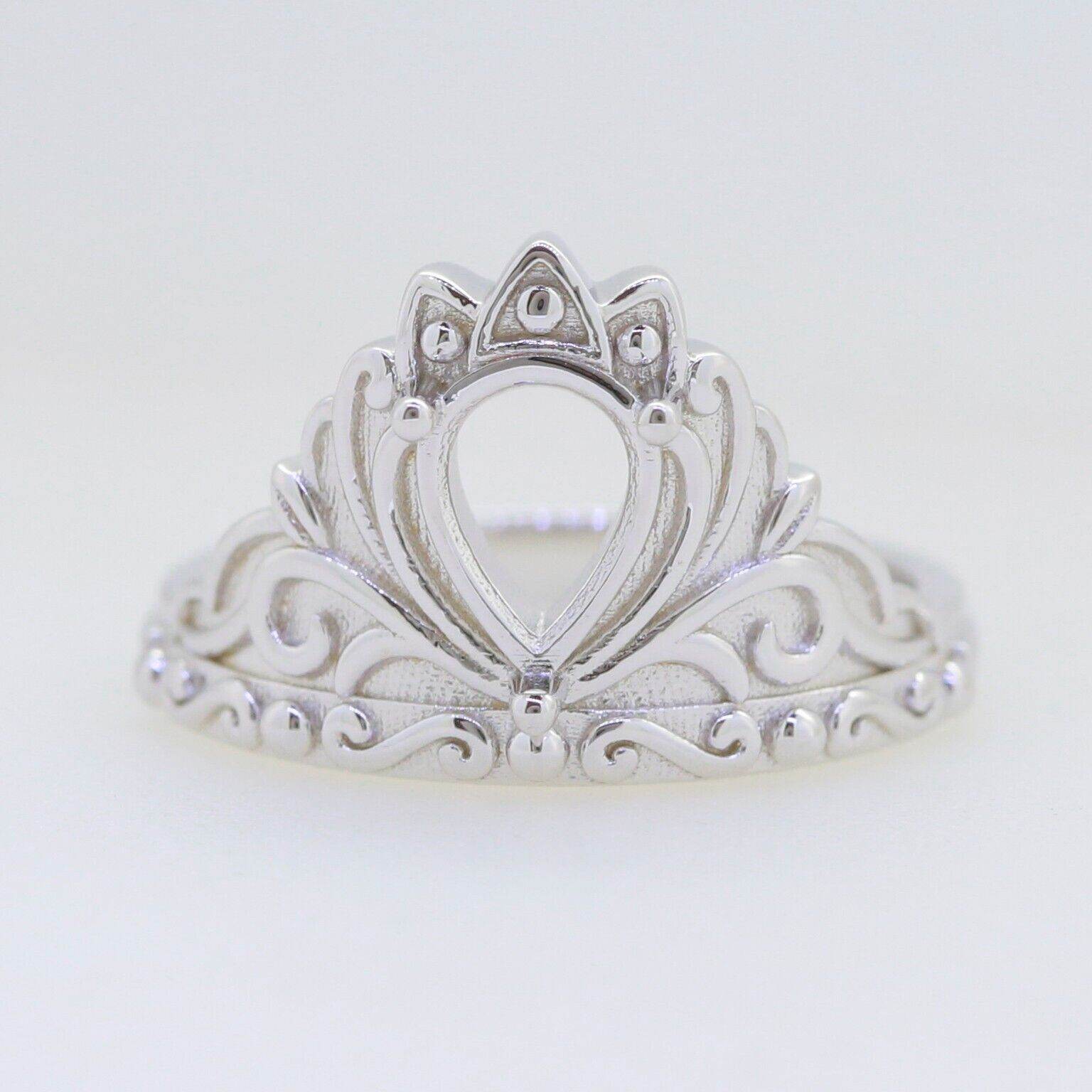 Sterling Silver Semi Mount Ring Setting PE 8x6mm Crown White Topaz - Syzjewelry