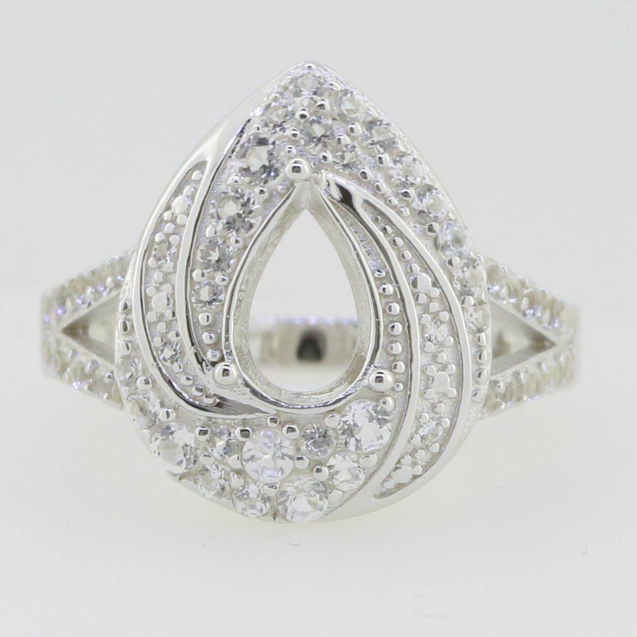 Sterling Silver Semi Mount Ring Setting Pear PE 9X6mmTopaz White Topaz - Syzjewelry