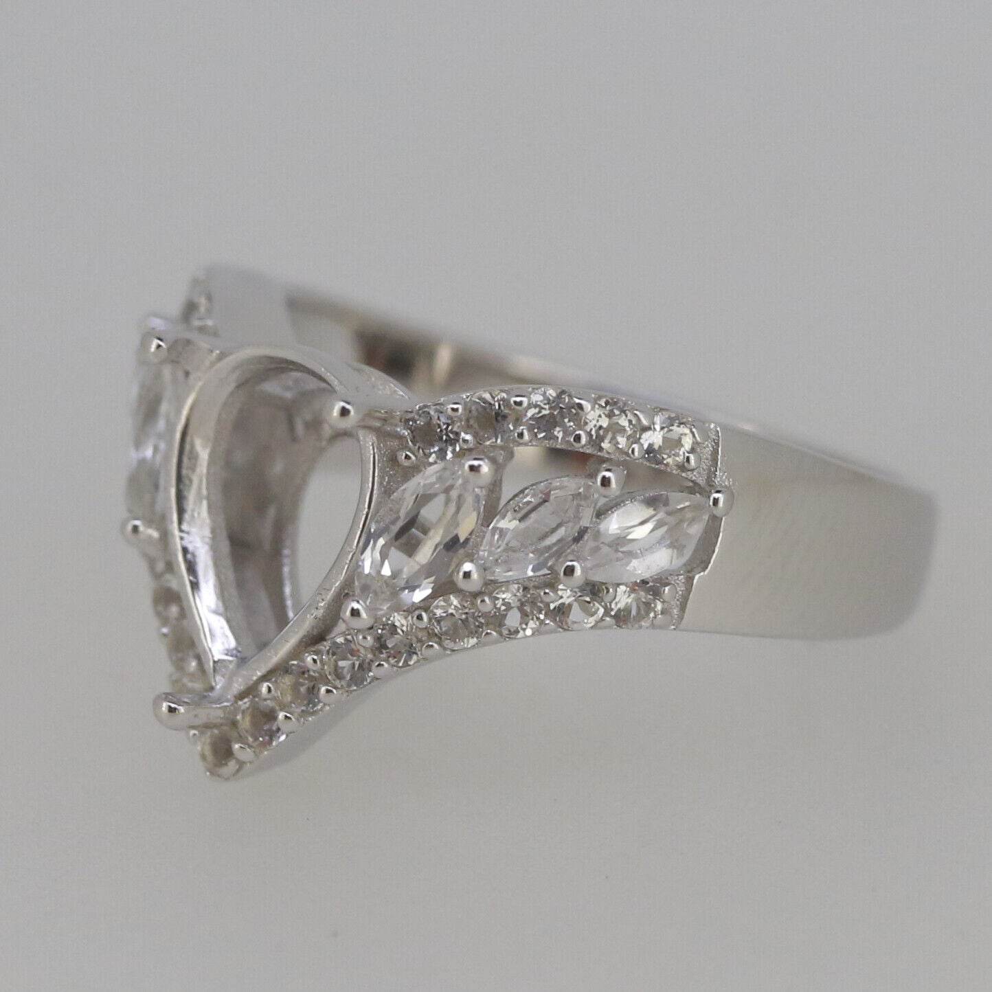 Sterling Silver Semi Mount Ring Setting Pear PE 10x8mm Tiara Design White Topaz - Syzjewelry