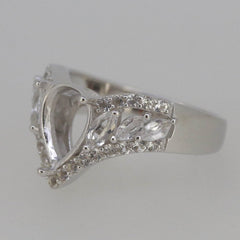 Sterling Silver Semi Mount Ring Setting Pear PE 10x8mm Tiara Design White Topaz - Syzjewelry