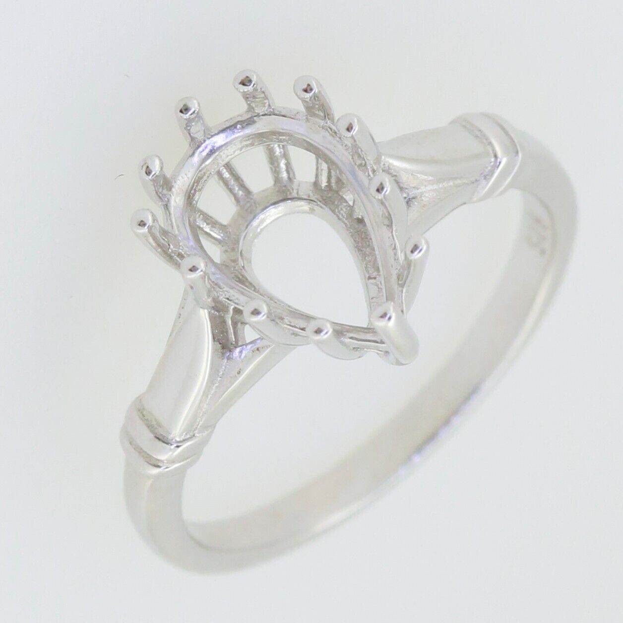 Sterling Silver Semi Mount Ring Setting Pear PE 12x8 mm Vintage Style - Syzjewelry