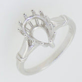 Sterling Silver Semi Mount Ring Setting Pear PE 12x8 mm Vintage Style - Syzjewelry