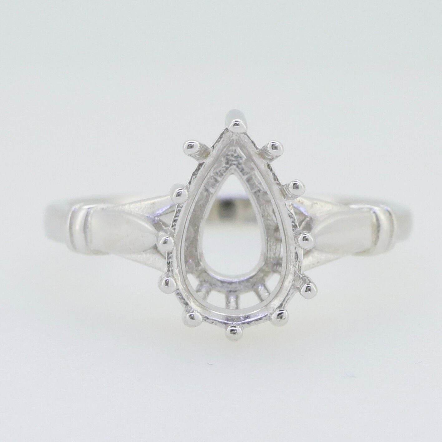 Sterling Silver Semi Mount Ring Setting Pear PE 12x8 mm Vintage Style - Syzjewelry