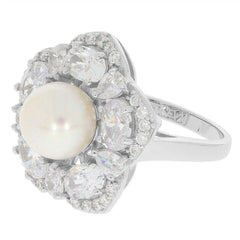 Sterling Silver Semi Mount Ring Setting RD10x10mm OV 6x4mm PE 4x3mm Halo Mounting for Pearl - Syzjewelry