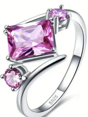 Sterling Silver Semi Mount Ring Setting Emerald OCT 8X6mm RD 3x3mm 3-Stone all Stones Emtpy - Syzjewelry