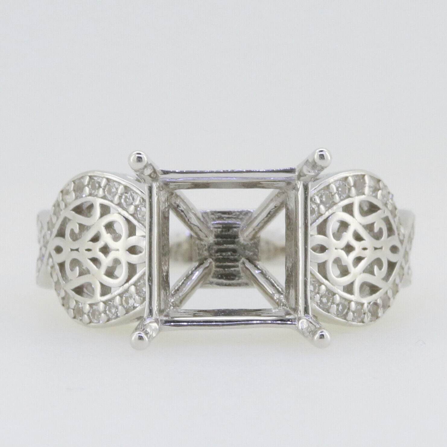 Sterling Silver Semi Mount Ring Setting Princess SQ 10x10mm Filigree Style R575 - Syzjewelry