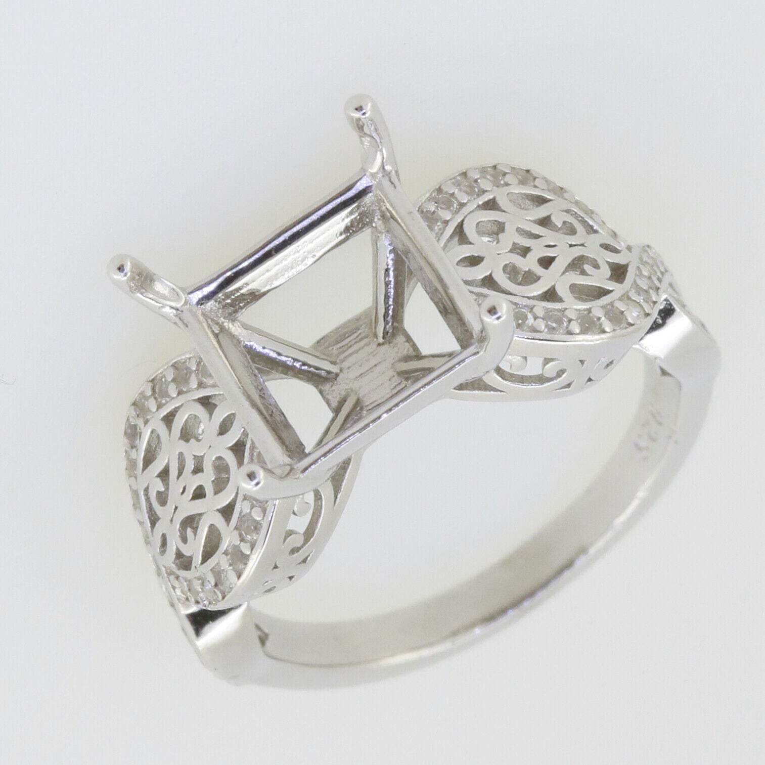 Sterling Silver Semi Mount Ring Setting Princess SQ 10x10mm Filigree Style R575 - Syzjewelry