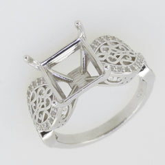 Sterling Silver Semi Mount Ring Setting Princess SQ 10x10mm Filigree Style R575 - Syzjewelry
