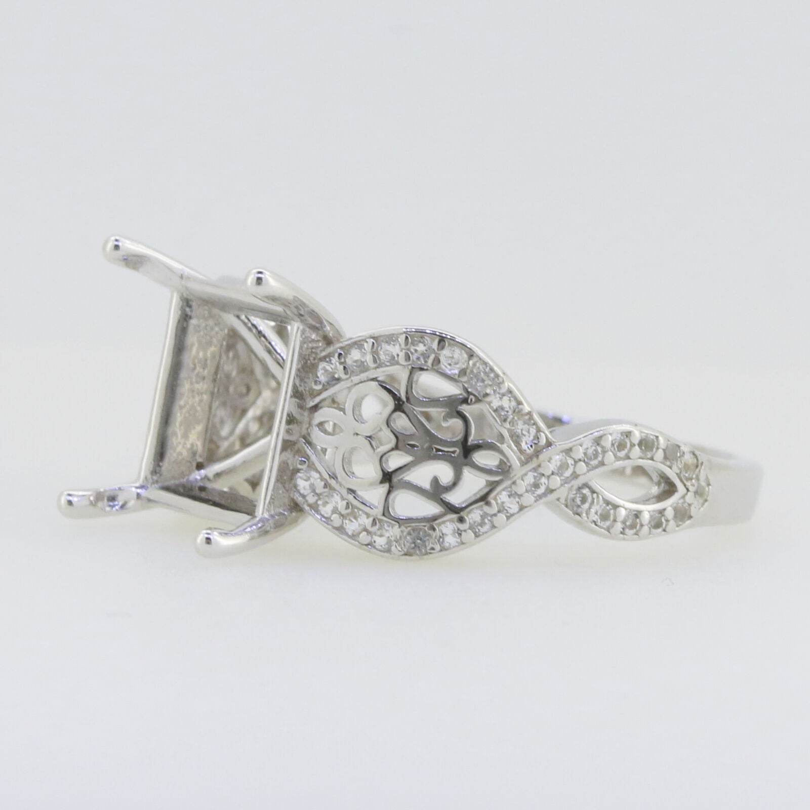 Sterling Silver Semi Mount Ring Setting Princess SQ 10x10mm Filigree Style R575 - Syzjewelry