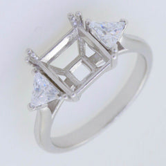 Sterling Silver Semi Mount Ring Setting Princess SQ 8x8mm TRI 5x5 3 Stones - Syzjewelry