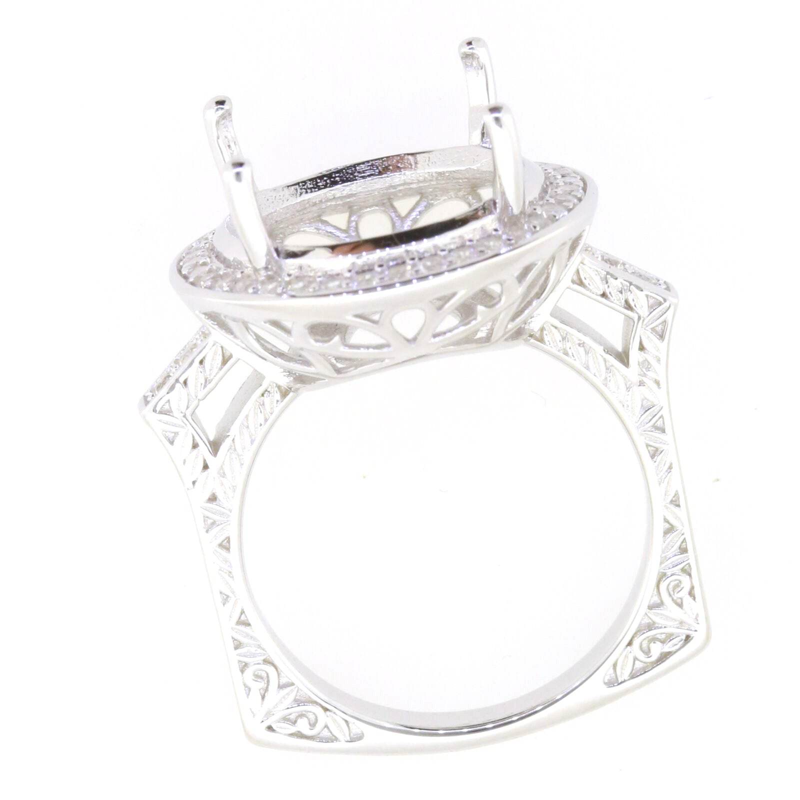 Sterling Silver Semi Mount Ring Setting Round RD 15x15mm Halo Euro Style - Syzjewelry