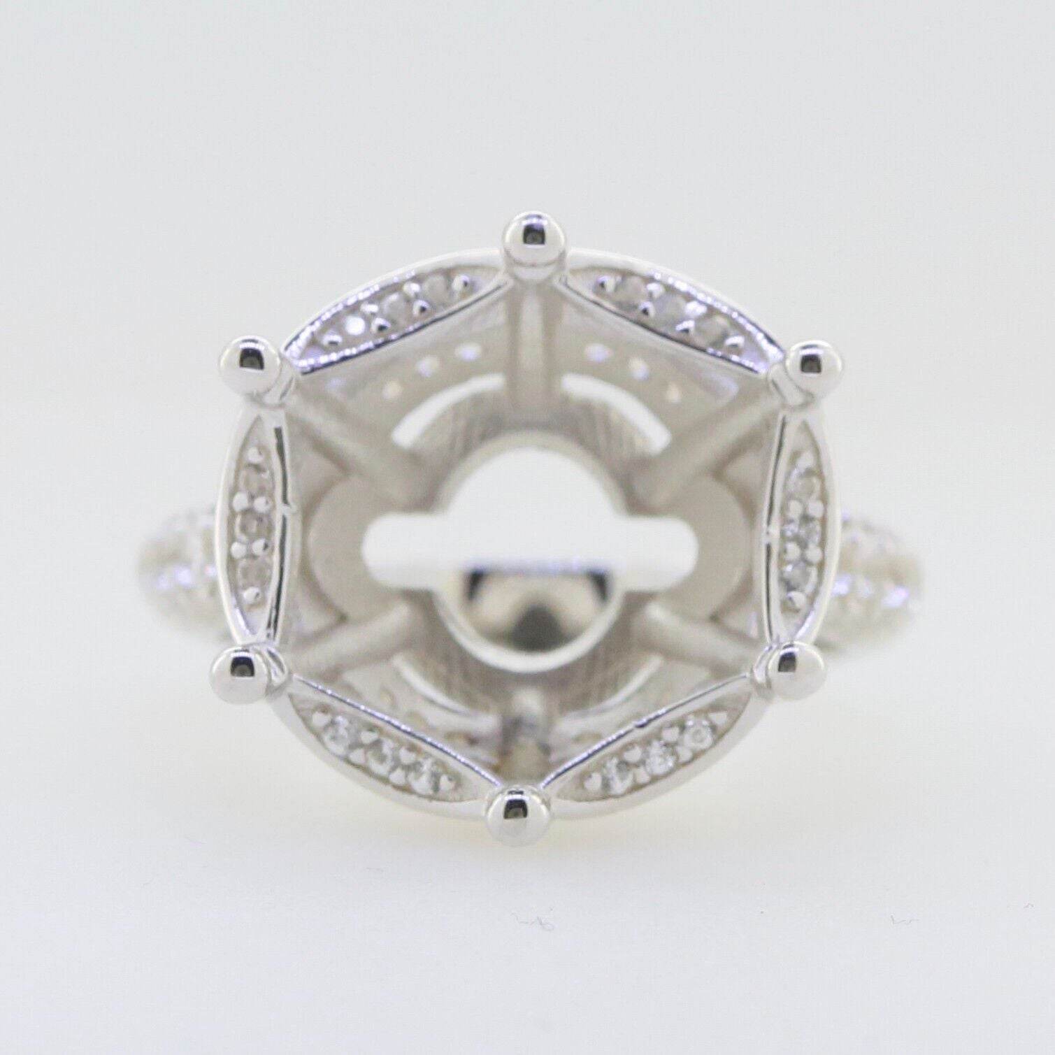 Sterling Silver Semi Mount Ring Setting Round RD 15x15mm white topaz Halo - Syzjewelry