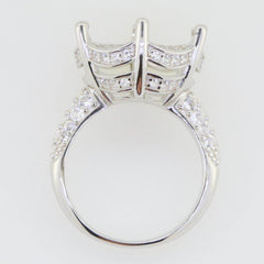 Sterling Silver Semi Mount Ring Setting Round RD 15x15mm white topaz Halo - Syzjewelry