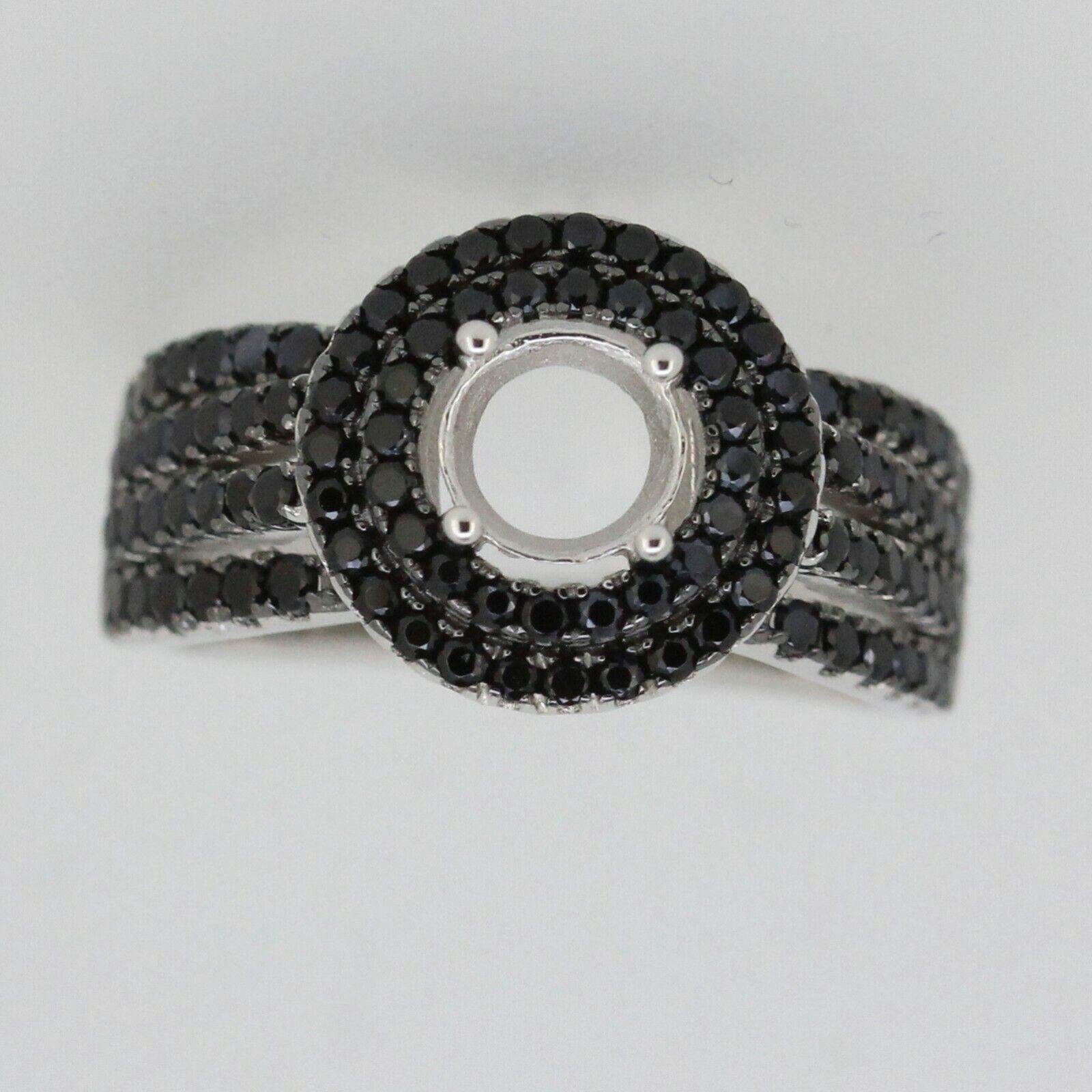 Sterling Silver Semi Mount Ring Setting Round RD 6x6mm Black Spinel Halo - Syzjewelry
