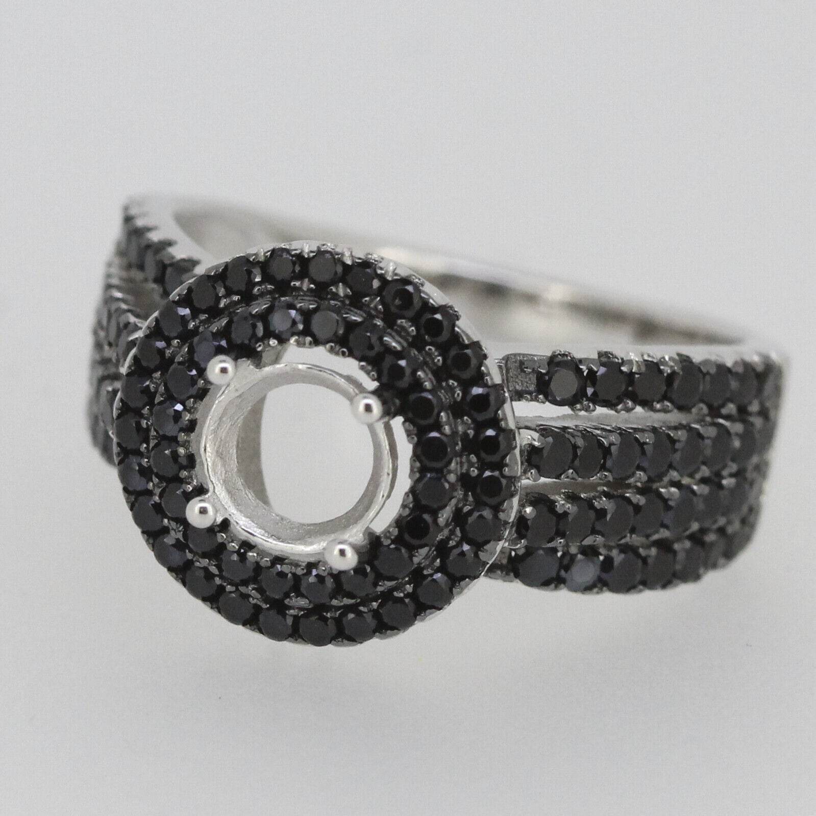 Sterling Silver Semi Mount Ring Setting Round RD 6x6mm Black Spinel Halo - Syzjewelry