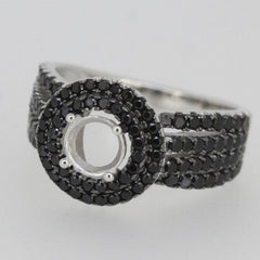 Sterling Silver Semi Mount Ring Setting Round RD 6x6mm Black Spinel Halo - Syzjewelry