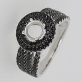 Sterling Silver Semi Mount Ring Setting Round RD 6x6mm Black Spinel Halo - Syzjewelry