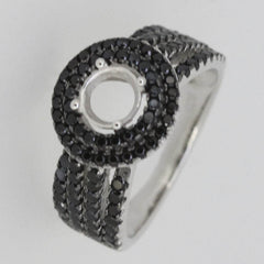 Sterling Silver Semi Mount Ring Setting Round RD 6x6mm Black Spinel Halo - Syzjewelry
