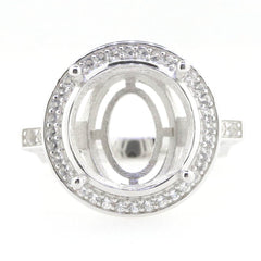 Sterling Silver Semi Mount Ring Setting Round RD 15x15mm Halo Euro Style - Syzjewelry