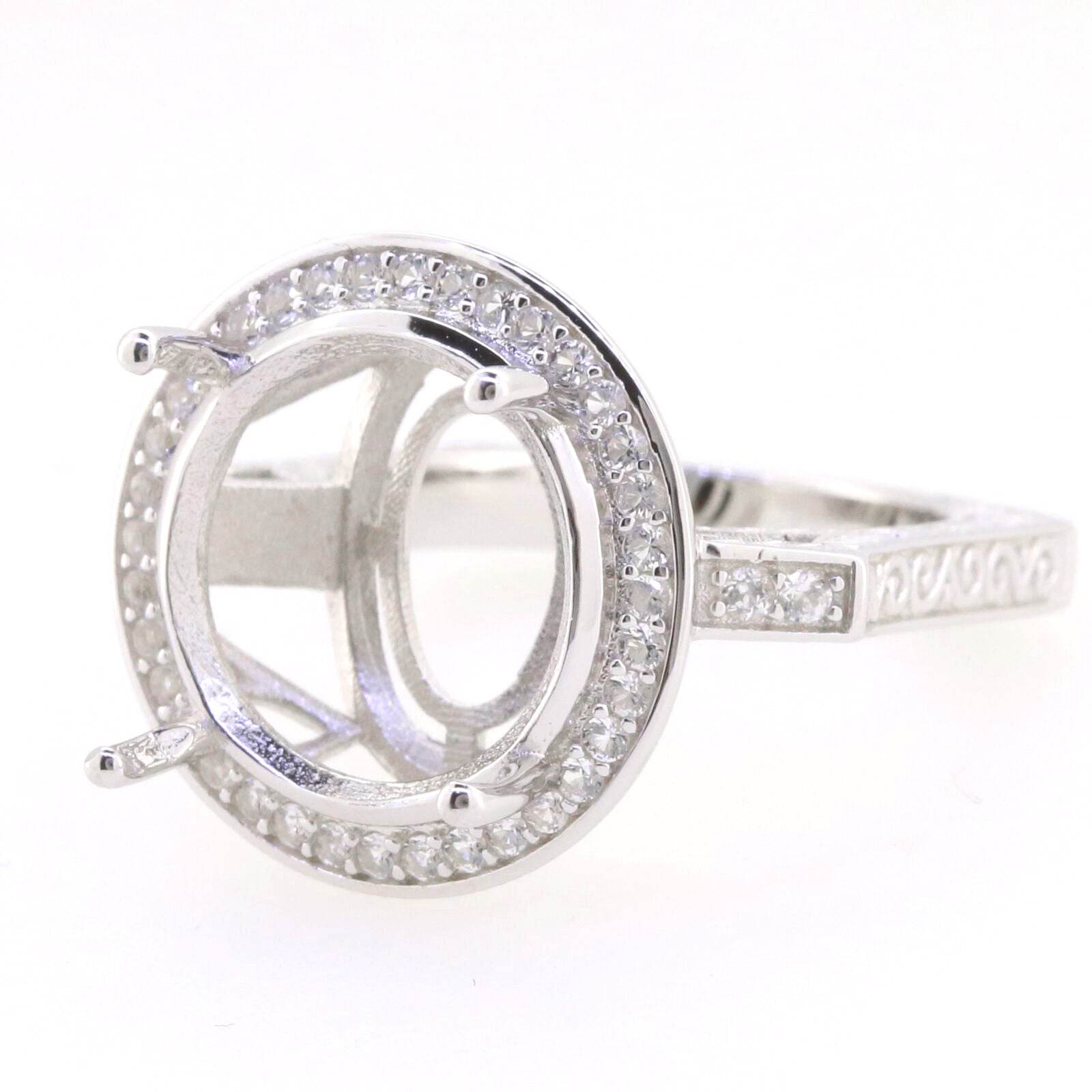 Sterling Silver Semi Mount Ring Setting Round RD 15x15mm Halo Euro Style - Syzjewelry