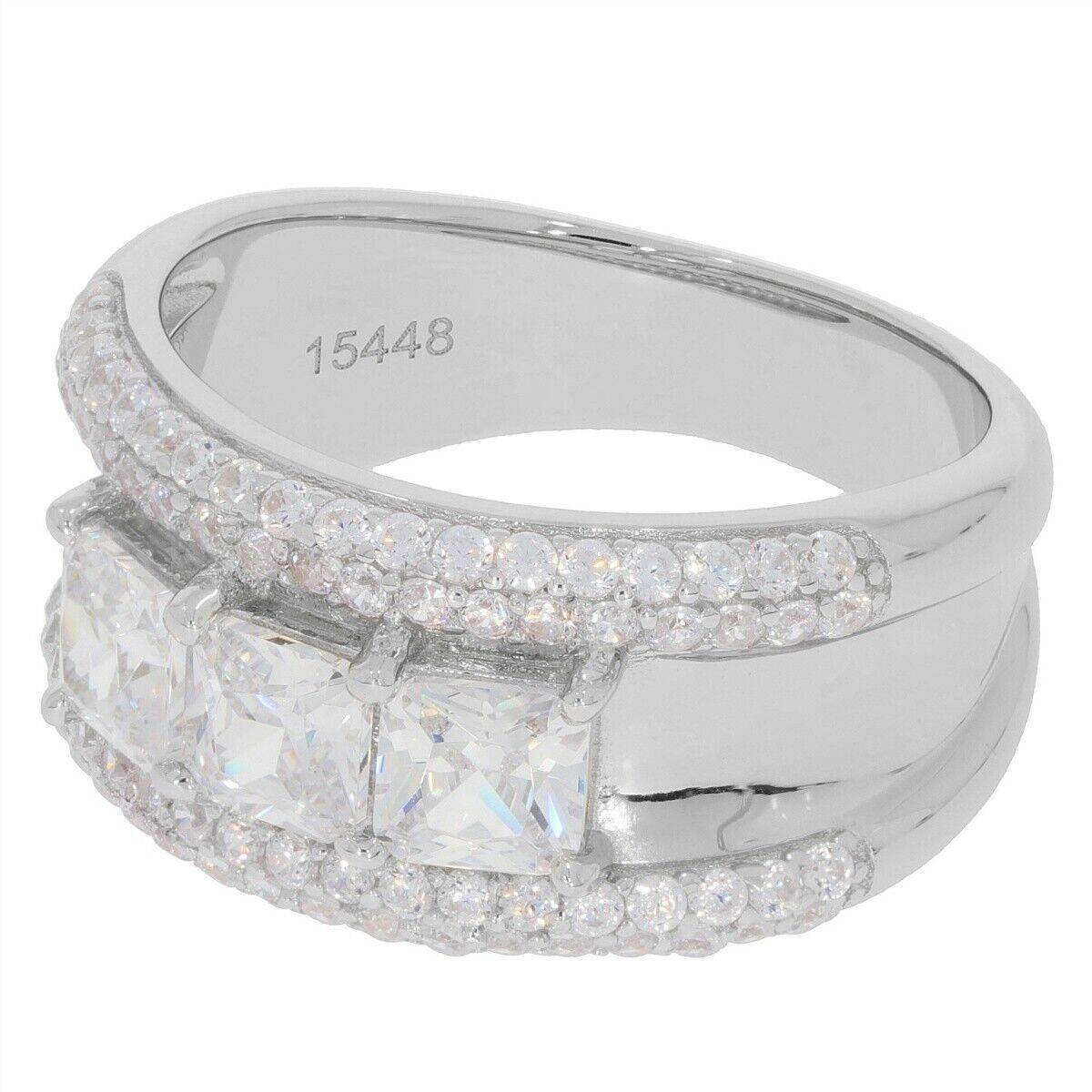 Sterling Silver Semi Mount Ring Setting SQ 4.5x4.5mm Men's Band Ring 3 Stones - Syzjewelry