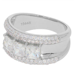 Sterling Silver Semi Mount Ring Setting SQ 4.5x4.5mm Men's Band Ring 3 Stones - Syzjewelry