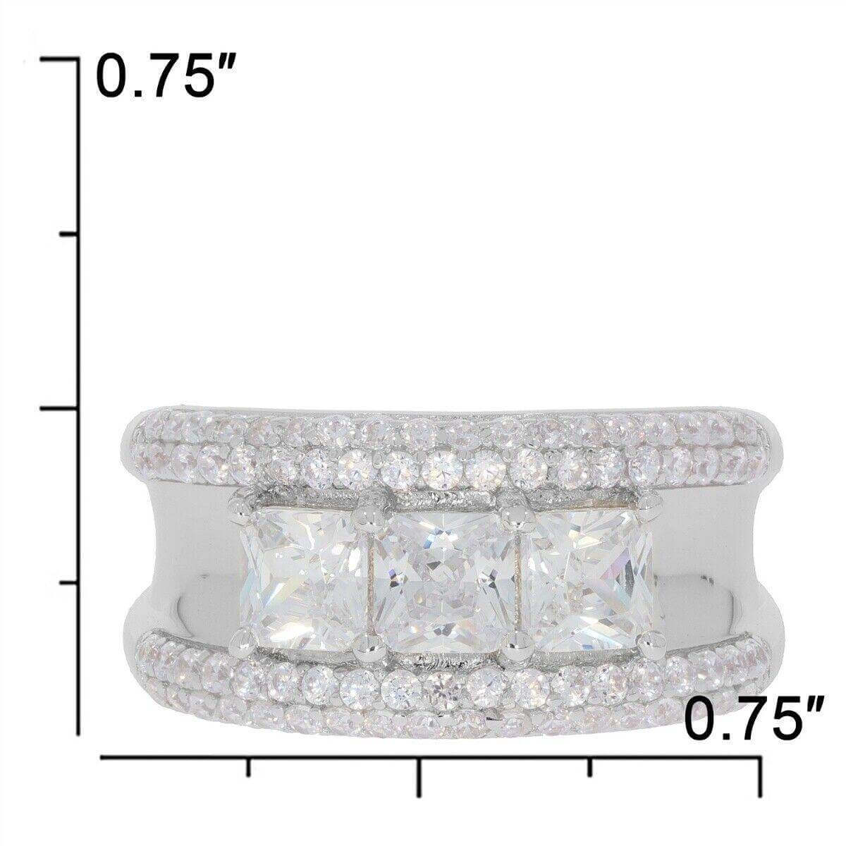 Sterling Silver Semi Mount Ring Setting SQ 4.5x4.5mm Men's Band Ring 3 Stones - Syzjewelry