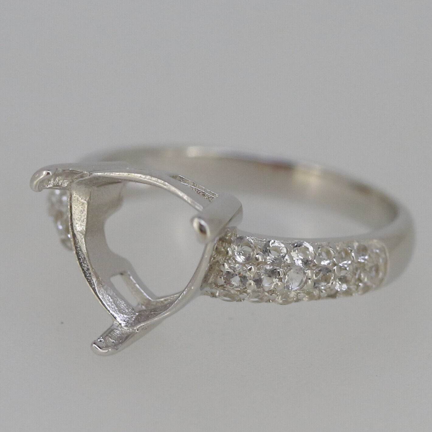 Sterling Silver Semi Mount Ring Setting Trillion TRI 10x10mm w/ White Topaz Accent - Syzjewelry