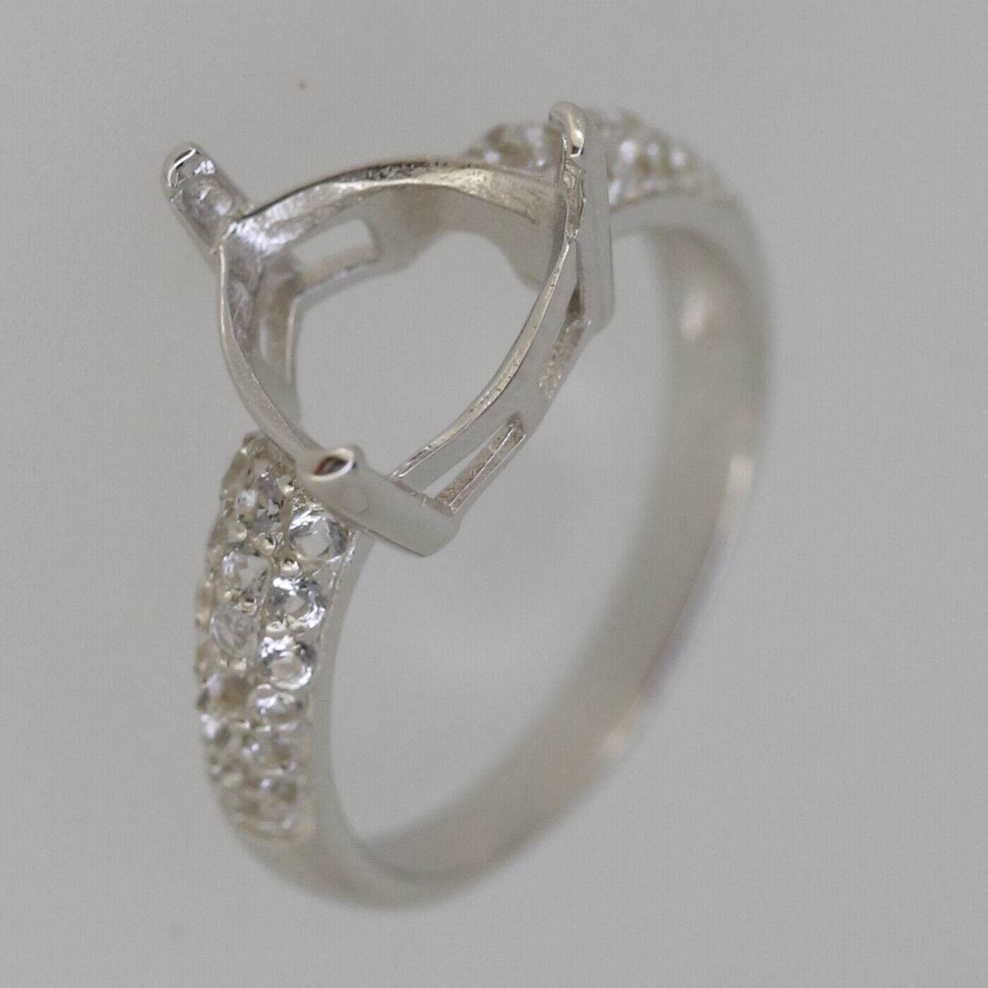 Sterling Silver Semi Mount Ring Setting Trillion TRI 10x10mm w/ White Topaz Accent - Syzjewelry