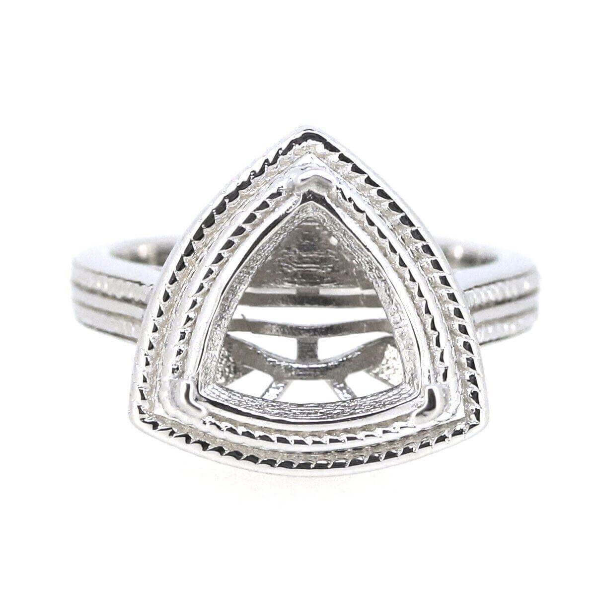 Sterling Silver Semi Mount Ring Setting Trillion Tri 11x11mm Milgrain - Syzjewelry