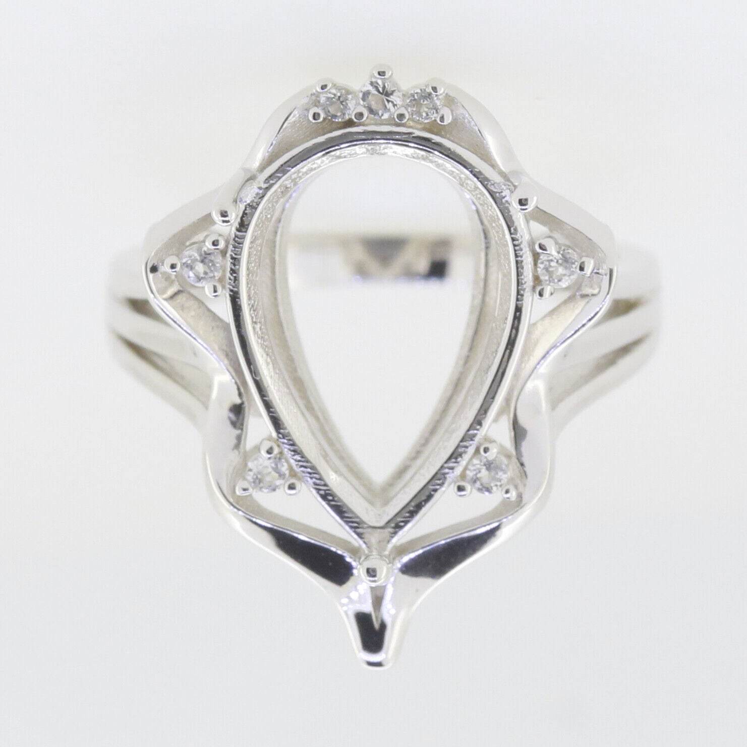 Sterling Silver Semi Mount Ring Setting PE 16X11mm White Topaz - Syzjewelry