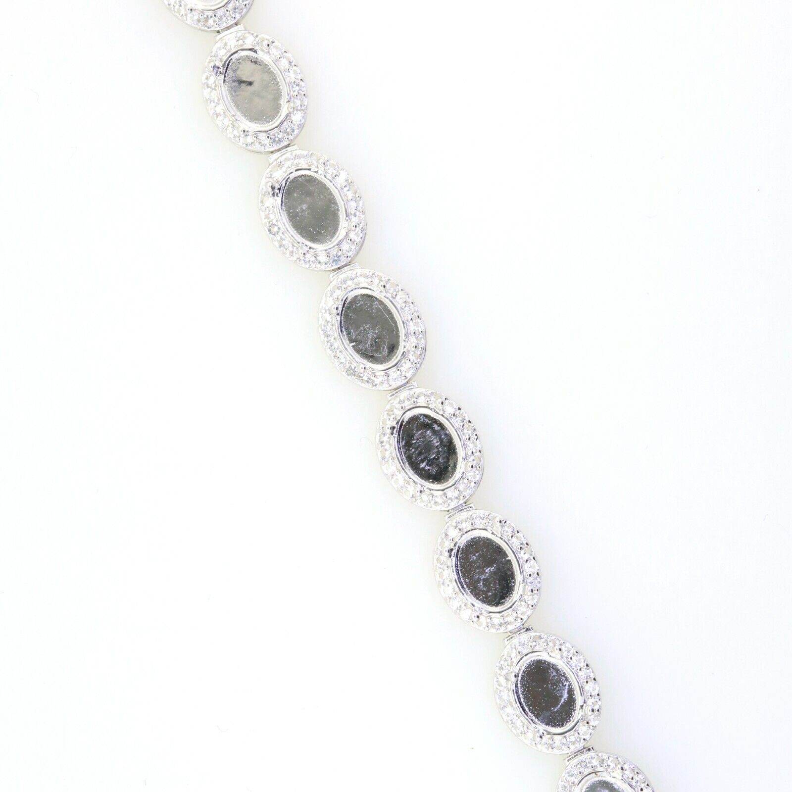 Sterling Silver Semi Mount Tennis Bracelet Setting Cab Oval OV 8x6mm Halo To - Syzjewelry