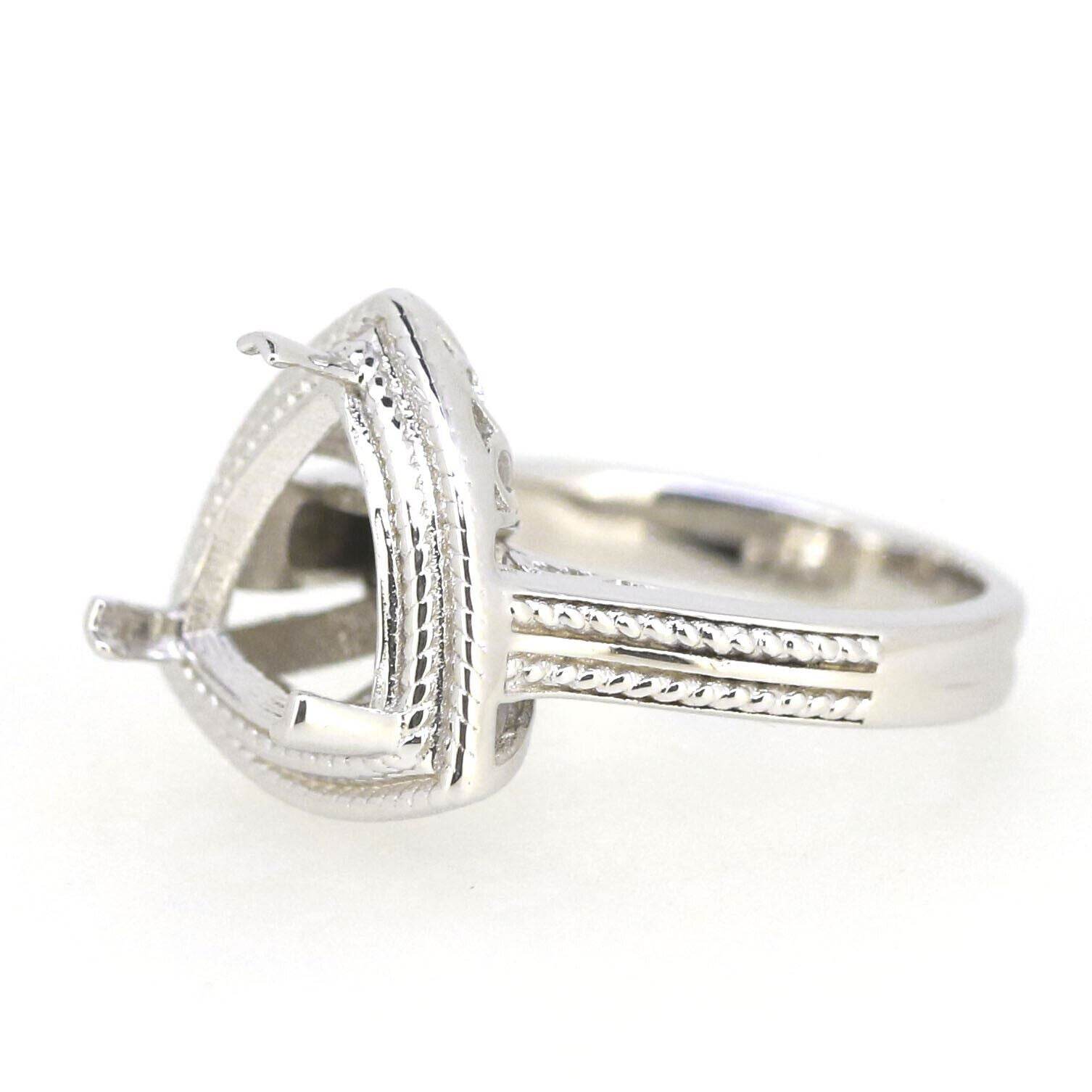 Sterling Silver Semi Mount Ring Setting Trillion Tri 11x11mm Milgrain - Syzjewelry