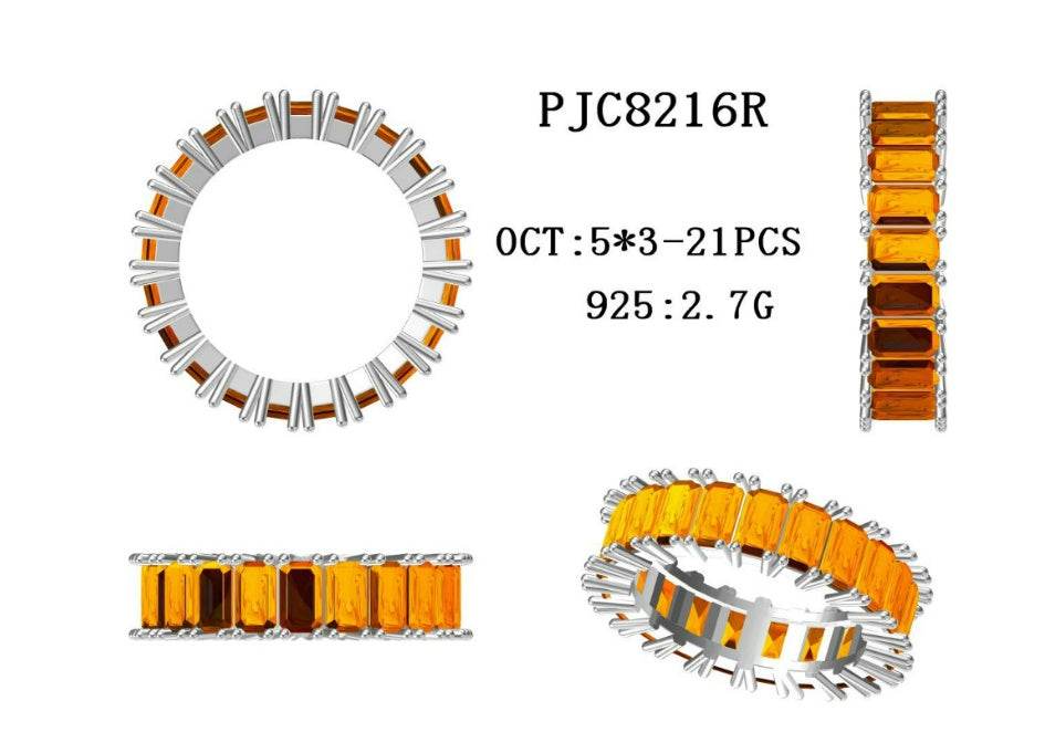 Sterling Silver Semi Mount Ring Setting Emerald Oct 5x3mm Enternity Band Ring - Syzjewelry