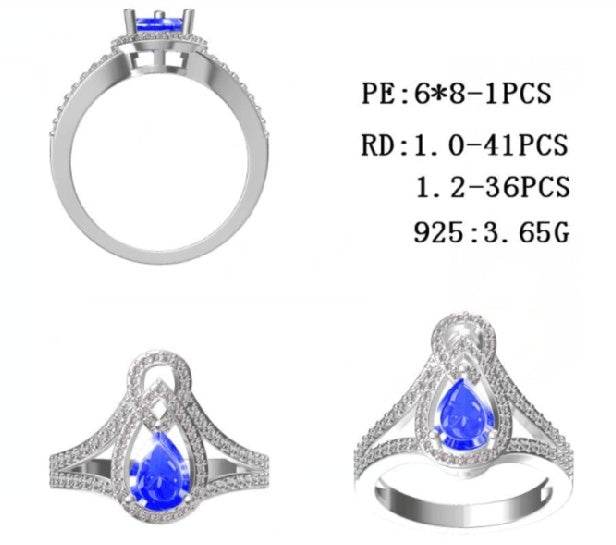 Sterling Silver Semi Mount Ring Setting Pear PE 8X6mm - Syzjewelry