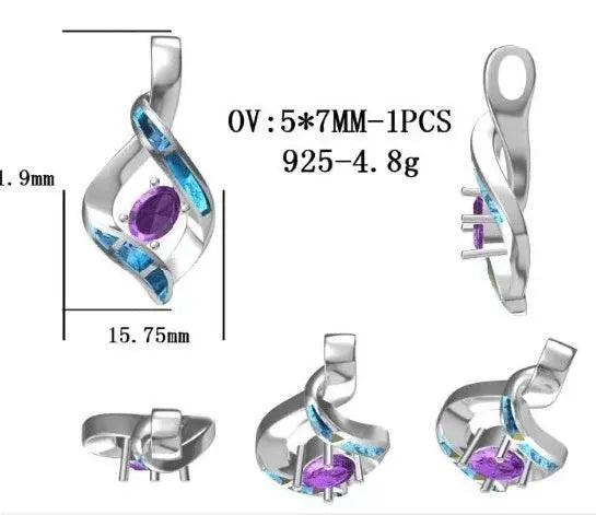 Sterling Silver Semi Mount Pendant Setting Oval OV 7X5mm - Syzjewelry