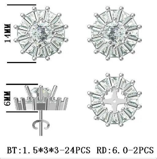 Sterling Silver Semi Mount Earrings Setting Round RD 6x6mm - Syzjewelry