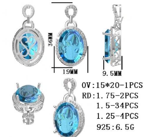 Sterling Silver Semi Mount Pendant Setting Oval OV 20X15mm - Syzjewelry