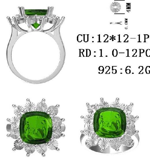 Sterling Silver Semi Mount Ring Setting Cushion CU 12X12mm - Syzjewelry