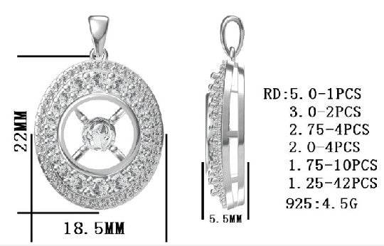 Sterling Silver Semi Mount Pendant Setting Round RD 5x5mm - Syzjewelry