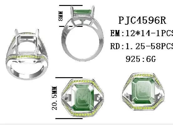 Sterling Silver Semi Mount Ring Setting Emerald OCT 14X12mm - Syzjewelry
