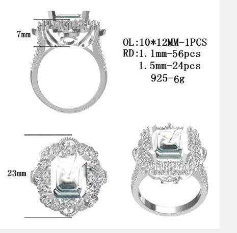 Sterling Silver Semi Mount Ring Setting Emerald OCT 12X10mm - Syzjewelry