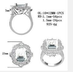 Sterling Silver Semi Mount Ring Setting Emerald OCT 12X10mm - Syzjewelry