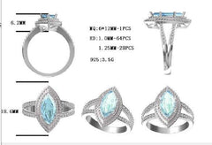 Sterling Silver Semi Mount Ring Setting Marquise MQ 12X6mm Double Halo Split Shank - Syzjewelry