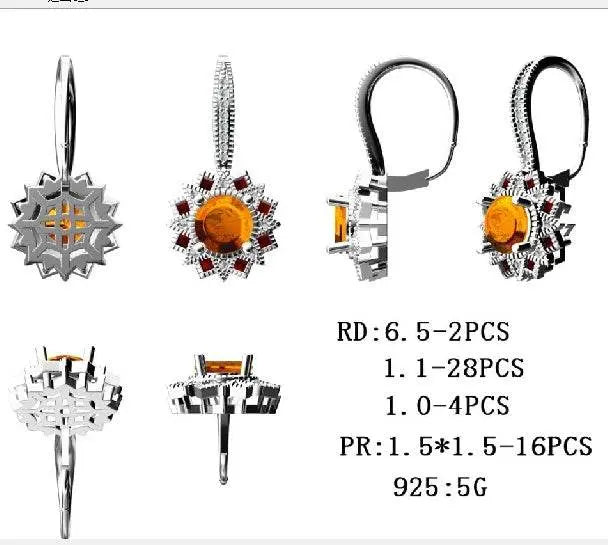 Sterling Silver Semi Mount Earrings Setting Round RD 6.5mm - Syzjewelry