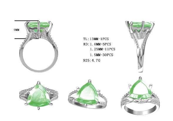 Sterling Silver Semi Mount Ring Setting Trillion TL 13X13mm - Syzjewelry