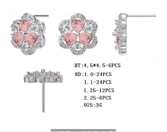 Sterling Silver Semi Mount Earrings Setting Heart HT 4.5X4.5mm - Syzjewelry